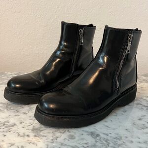Prada Leather Zip Ankle Boots – Black Lug Sole Combat Boot, Size 37.5 (US 7.5)